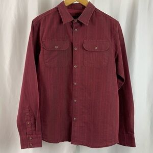 Prana Small Textured Print Button Down Shirt Berry Red Holiday Formal Casual